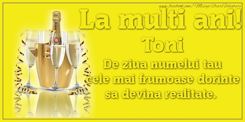 La multi ani, Toni De ziua numelui tau cele mai frumoase dorinte sa devina realitate. - Felicitari onomastice cu sampanie